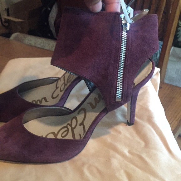 Sam Edelman leather burgundy 3 inch open heel shoe - Picture 2 of 6